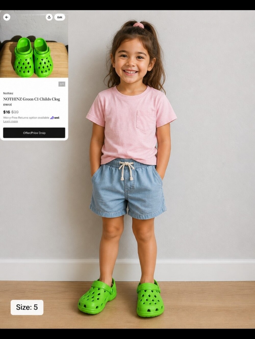NOTHINZ Green C1 Childs Clog nwot